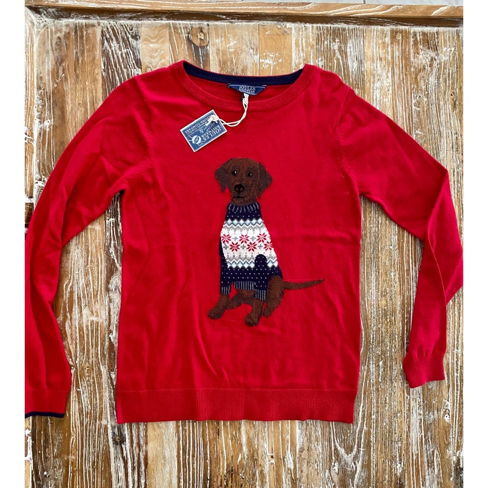Joules Red festive dog sweater NWTS 6 - Picture 2 of 8